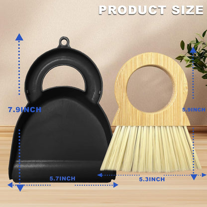 Mini Broom and Dustpan Set Bamboo Broom with Dustpan Combo Set Portable Hand Sweeper for Office Kitchen Dorm Home Quick Cleanups (White)