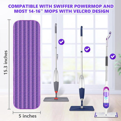 Reusable Mop Pads Compatible with Swiffer PowerMop, Microfiber Mop Pads Refills Mop Heads Replacement for Swiffer Mop Spray Mop Floor Mop, Washable Reusable Floor Mopping Refills, 6 Pack
