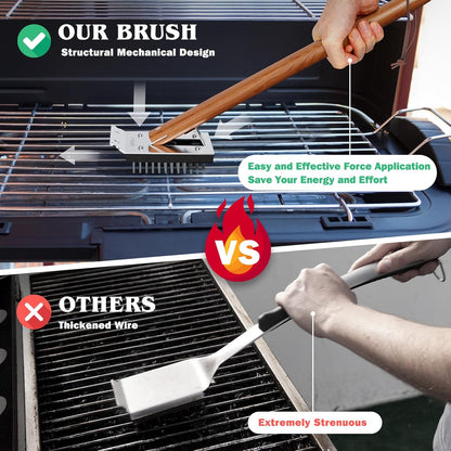 SIMPLETASTE Grill Brush and Scraper for BBQ, Durable & Effective, Replaceable Stainless Steel Head, Wooden Handle Wire Grill Brush for Outdoor Grill, Barbecue Accessories
