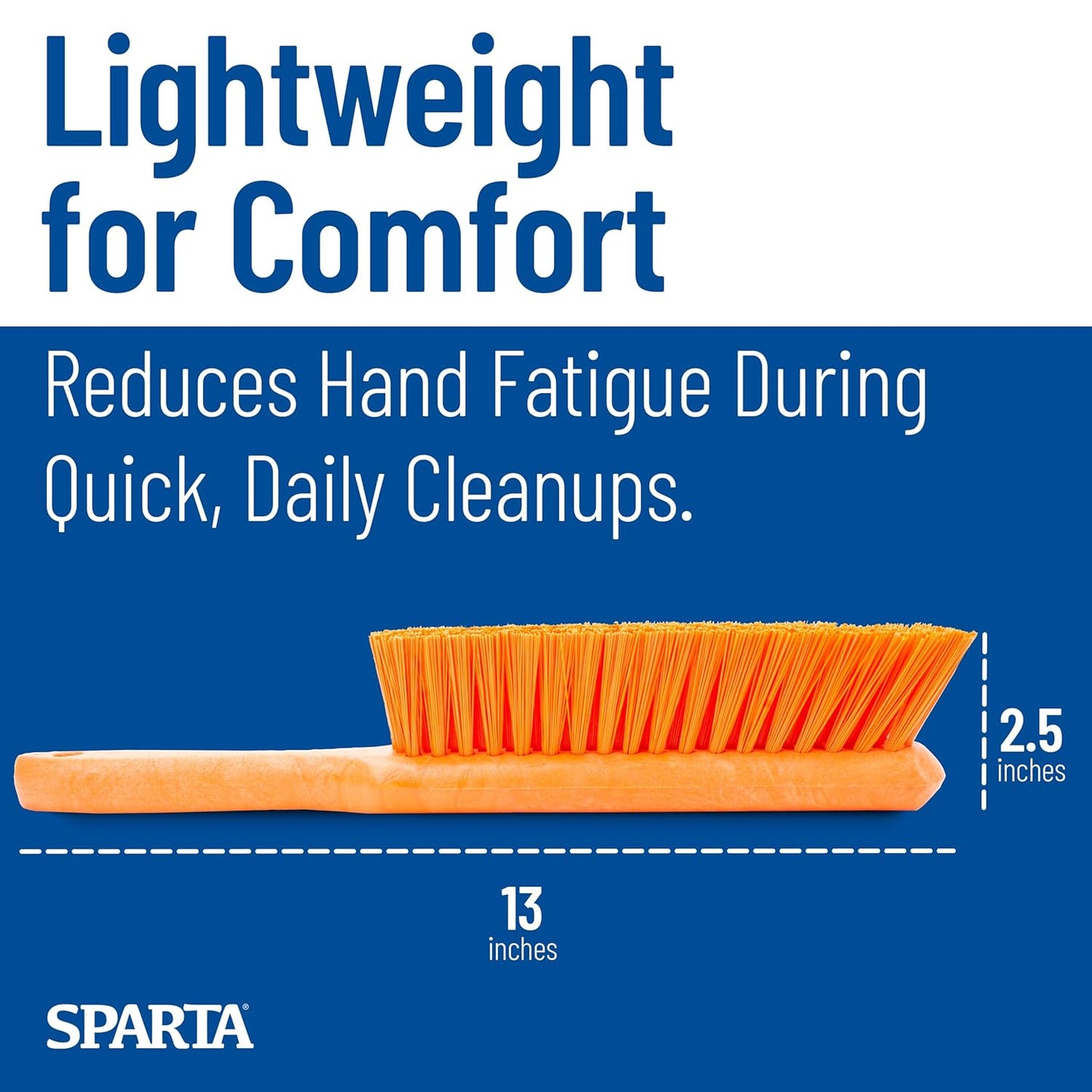 SPARTA Handheld Soft Counter Brush 8 Inch Bristle Span, Multi-Use Dust Brush with 5 Inch Handle for Tables, Countertops, and Delicate Surfaces, Polyester, Orange