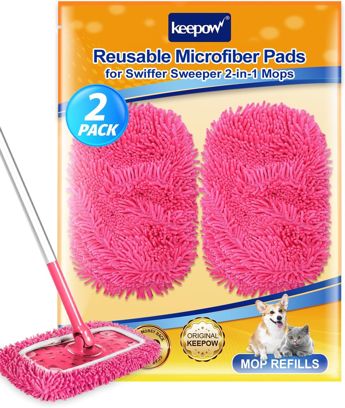 KEEPOW Reusable Microfiber Mop Pads Compatible with Swiffer Sweeper, Dry Sweeping Cloths, Washable Wet Mopping Cloth Refills for Hardwood Floor Cleaning, 6 Pack