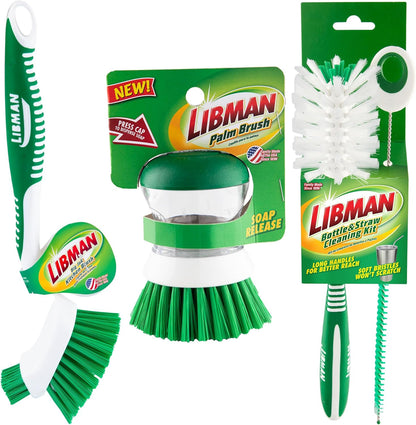 Libman Heavy Duty Scrub Brush Kit | Cleaning Brushes for Household Use | Tub Scrubber | Easy Grip Scrub Brush | Big Job Kitchen Brush | Dual Sided Tile & Grout Brush | 3 Different Brushes Included