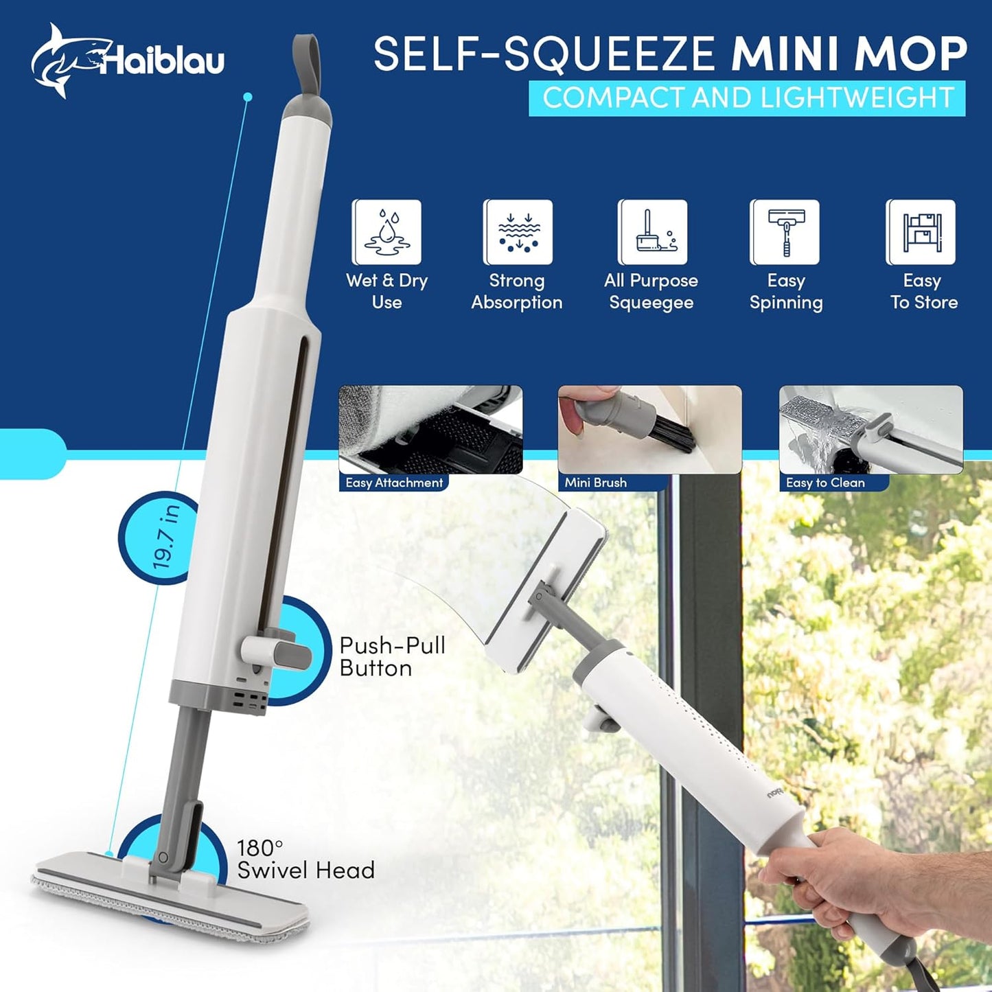 Flat Mop & Bucket Wringer Set with Self-Squeeze Mini Mop, Portable Handheld Wet/Dry Cleaner with Microfiber Pads, Flat Mop and Bucket System