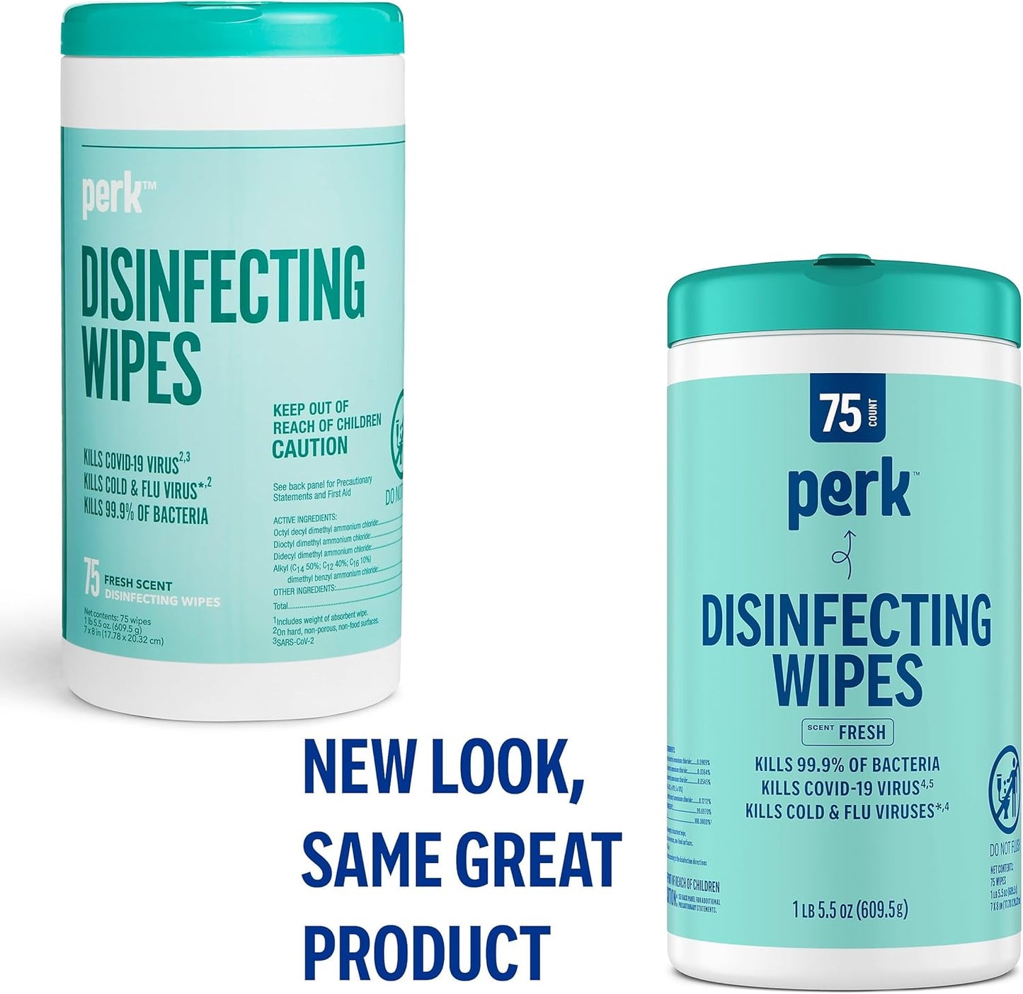 Perk Disinfecting Wipes, Lemon Scent, 75 Wipes/Canister — Multi‑Surface Cleaning Wipes for Home, Office & Classroom