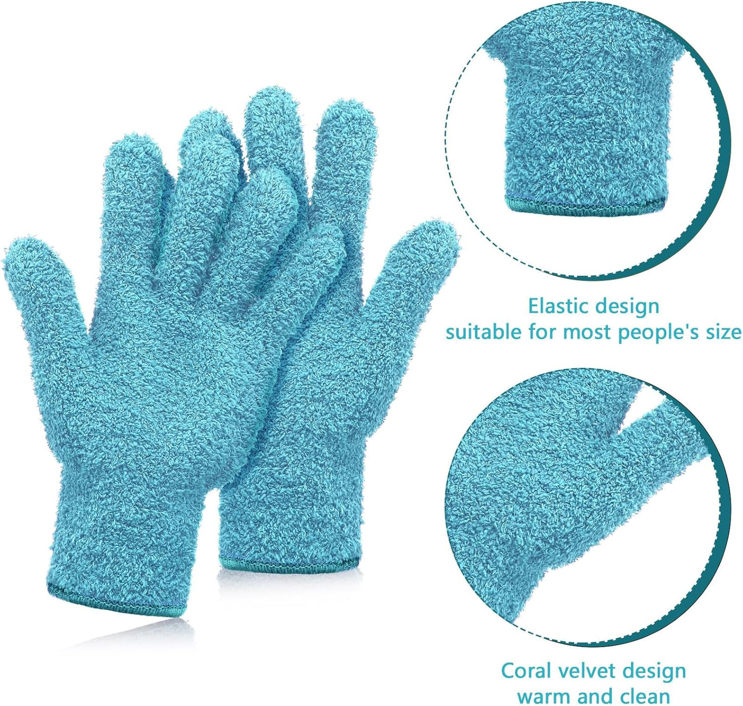 Patelai 2 Pairs Microfiber Gloves for plants Dusting Cleaning Glove Mittens House Cars Blinds Dusting(Blue, Grass Green,Large)