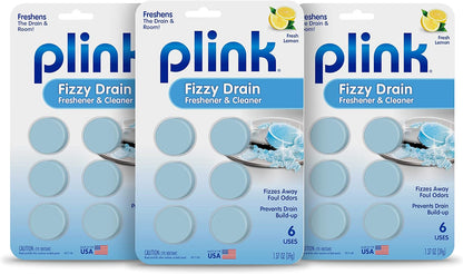 Plink Fizzy Drain Freshener and Cleaner, Prevents Clogs and Removes Odors in Household Sinks, Lemon Scent, 6-Pack