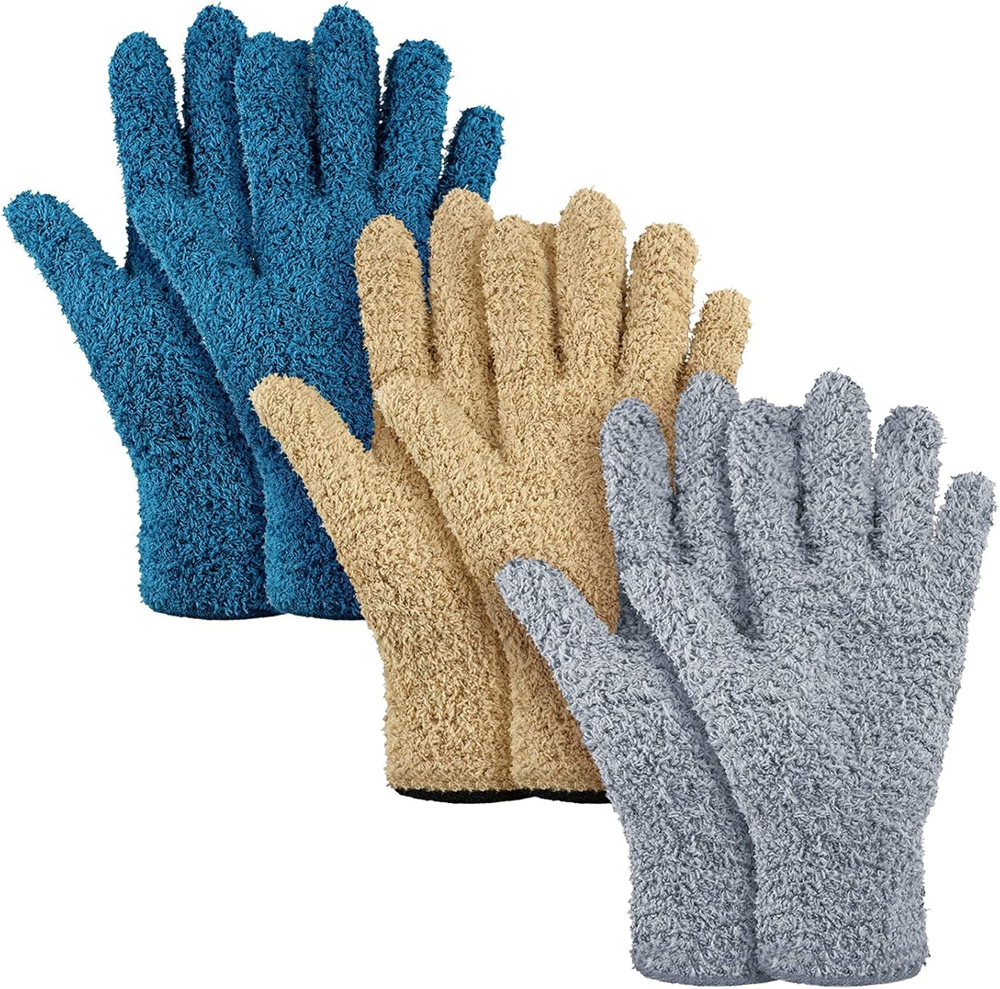 Patelai 3 Pairs Microfiber Plant Dusting Gloves Leaf Cleaning Gloves for Indoor Plants, Blinds, Furniture, House (Green Yellow,Blue,Pink,Medium)