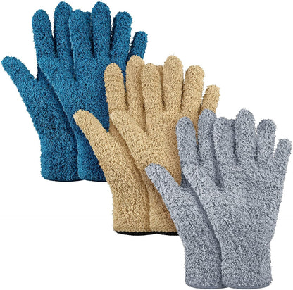 Patelai 3 Pairs Microfiber Plant Dusting Gloves Leaf Cleaning Gloves for Indoor Plants, Blinds, Furniture, House (Green Yellow,Blue,Pink,Medium)