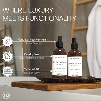 Muse Apothecary Flush Ritual - Aromatic & Refreshing Toilet Spray, Use Before You Go, 4 oz, Infused with Natural Essential Oils - Coconut + Sandalwood