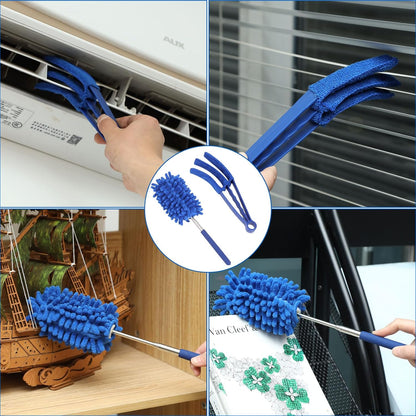 ZZ LAZYCOTTAGE Duster, Microfiber Dusters with 2 Handle Sets, Durable 15-98.1 Inches Long Telescopic Rod, Washable, Feather Dusters for Cleaning Cobweb and Ceilings Fans, 5 Pack (Blue)