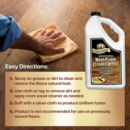 Parker & Bailey Wood Floor Cleaner – Use on Hardwood, Laminated or Faux Finished Floors. Shine Restorer Protector, Surface Cleaner Supplies Home Improvement, Natural Look, Cuts Grease, 64oz