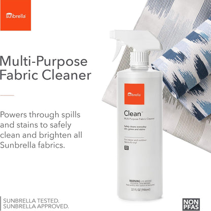 Sunbrella Clean Multi-Purpose Fabric Cleaner | All-in-One Solution for Water-Safe Fabrics and Vinyl | Upholstery Cleaner, Removes Stains & Spills | Non-PFAS | 16 fl oz