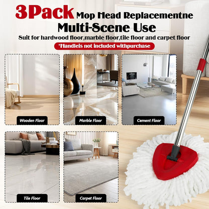 Spin Mop Replacement Set for O-Ceda RinseClean 2-Tank System, 16 Microfiber Spin Mops Refills,1 Scrubber Head,1 Triangle Spin Base,and(31-63in) Adjustable Handle Set Combo