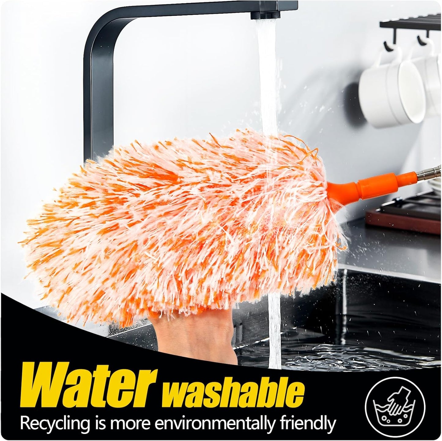 20-49inches Extendable Microfiber Feather Duster with 10pcs Replaceable Heads, Extra Long Bendable Duster for Cleaning, Electrostatic Dust Remove for Furniture, Ceiling, Window,etc (Navy Blue)