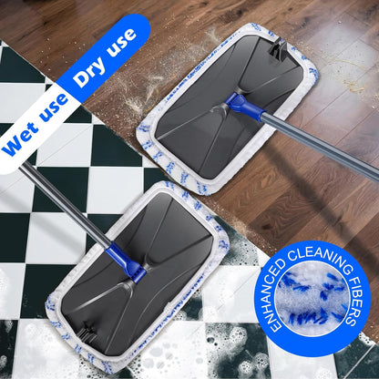 MASTERTOP Microfibre Flat Mop, Extended Wet Dry Large Floor Mop with 5 Reusable Pads & Telescopic Handle, Dust Mops for Laminate Wooden Hard Floor Vinyl Tile Floors Cleaning - Send 1 Cleaning Scraper