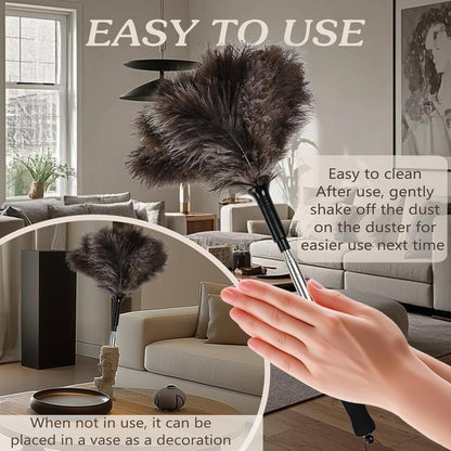 Natural Ostrich Feather Duster 14.9 inch Fluffy Mini Dusters with Plastic Handheld for Cleaning Car Keyboard Office 1 Pcs