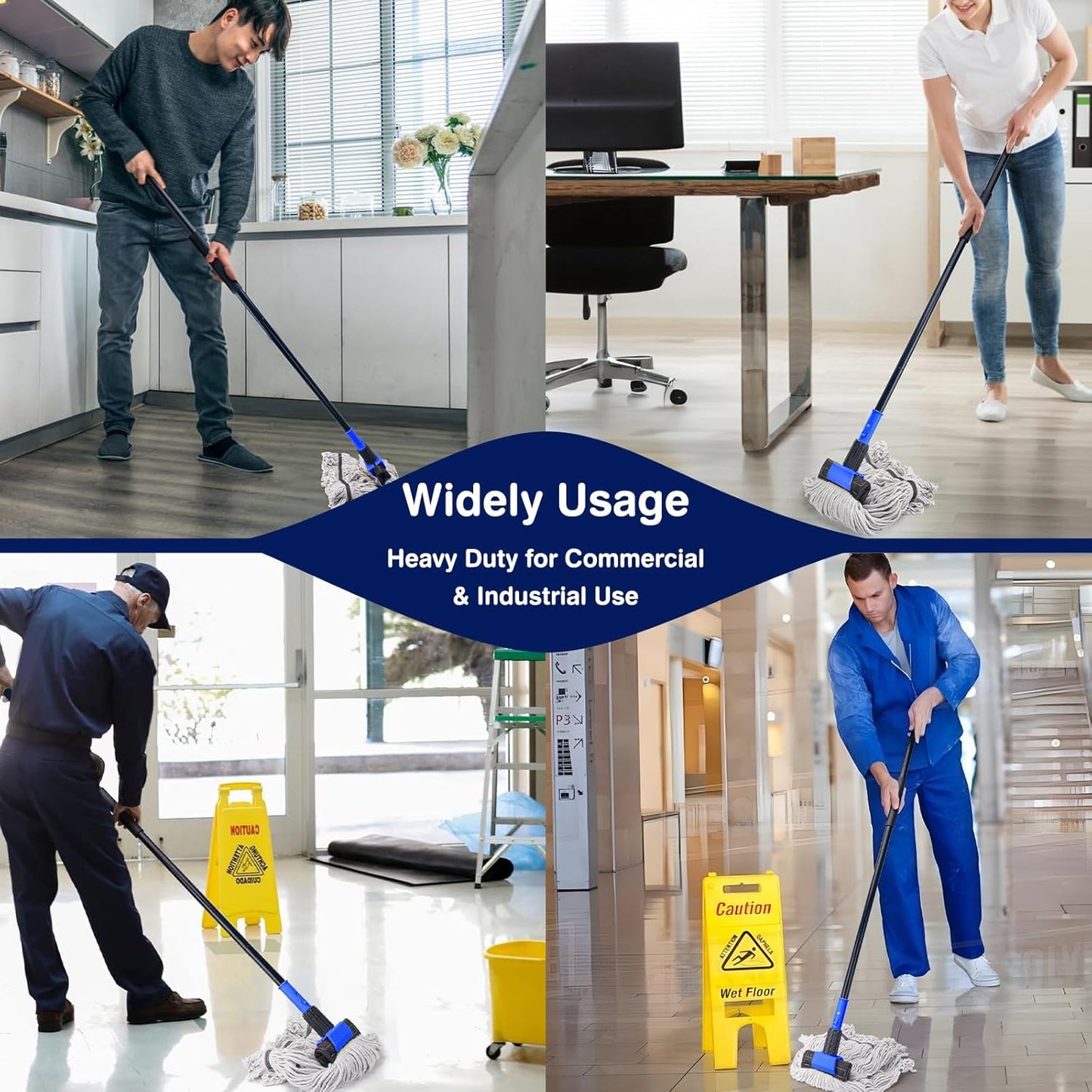 KeFanta Commercial Mop Heavy Duty Industrial Mop with Long Handle,60" Looped-End String Wet Cotton Mops for Floor Cleaning,Home,Kitchen,Office,Garage and Concrete/Tile Floor