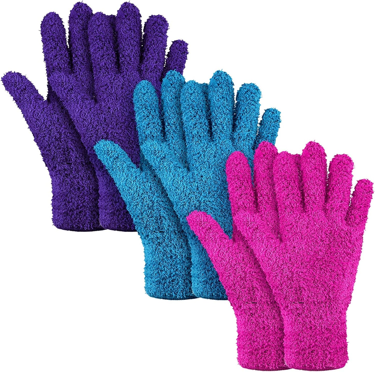 Patelai 3 Pairs Microfiber Plant Dusting Gloves Leaf Cleaning Gloves for Indoor Plants, Blinds, Furniture, House (Green Yellow,Blue,Pink,Medium)