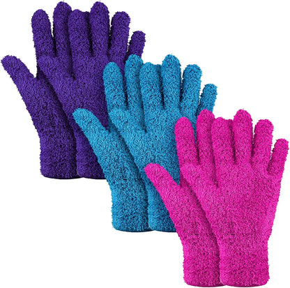 Patelai 3 Pairs Microfiber Plant Dusting Gloves Leaf Cleaning Gloves for Indoor Plants, Blinds, Furniture, House (Green Yellow,Blue,Pink,Medium)