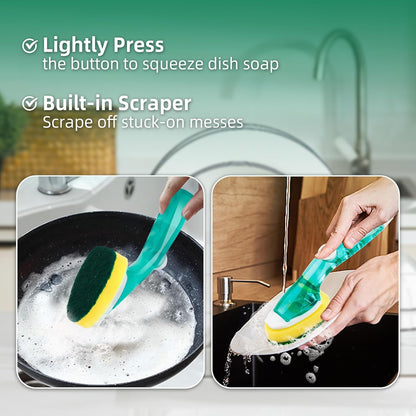 Dishwand Sponge Refills Soap Control Handle, Dish wand Sponges Refill Non Scratch, Sponge Replacement Scrub Brush Heads Set, Dishwashing Dispenser Scrubber Pads for Cleaning Dishes Dishwasher Kitchen