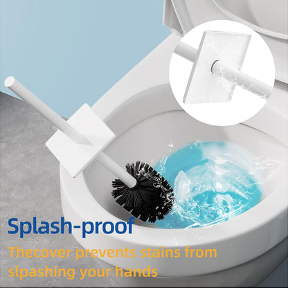 RUACQ Toilet Brush and Holder Set,Square Toilet Bowl Brush for Bathroom with 304 Stainless Steel Handle Toilet Cleaner Brush with Durable Scrubbing Bristles,Splash-Proof (White)