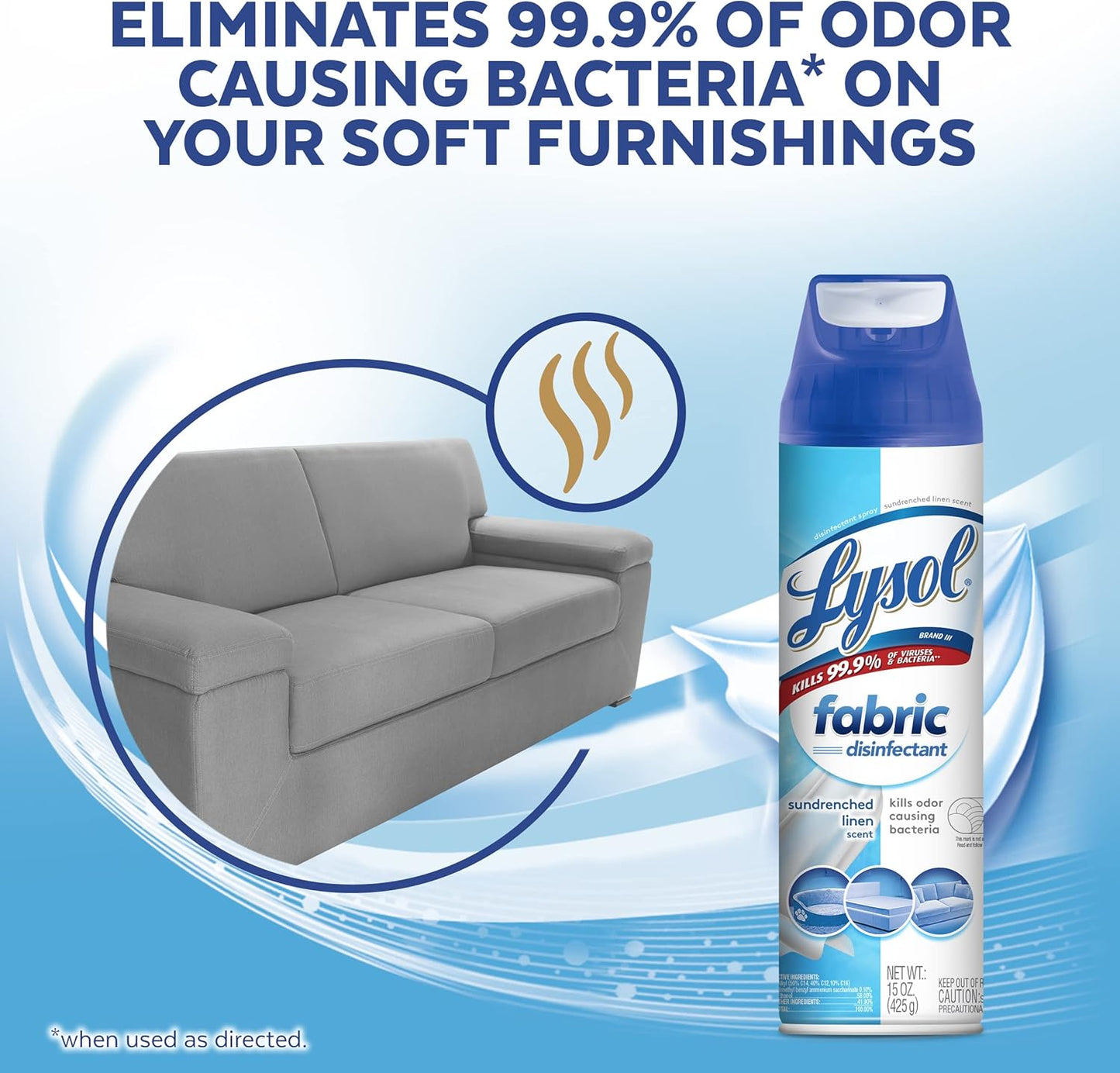 Lysol Fabric Disinfectant Spray, Sanitizing and Antibacterial Spray, For Disinfecting and Deodorizing Soft Furnishings, Sundrenched Linen 15 FL. Oz