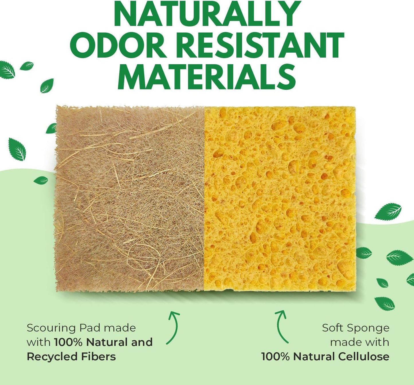 AIRNEX Biodegradable Natural Kitchen Sponges Pack of 6 - Cellulose and Coconut Walnut Scrubber Sponge - Eco Friendly Sponges for Dishes