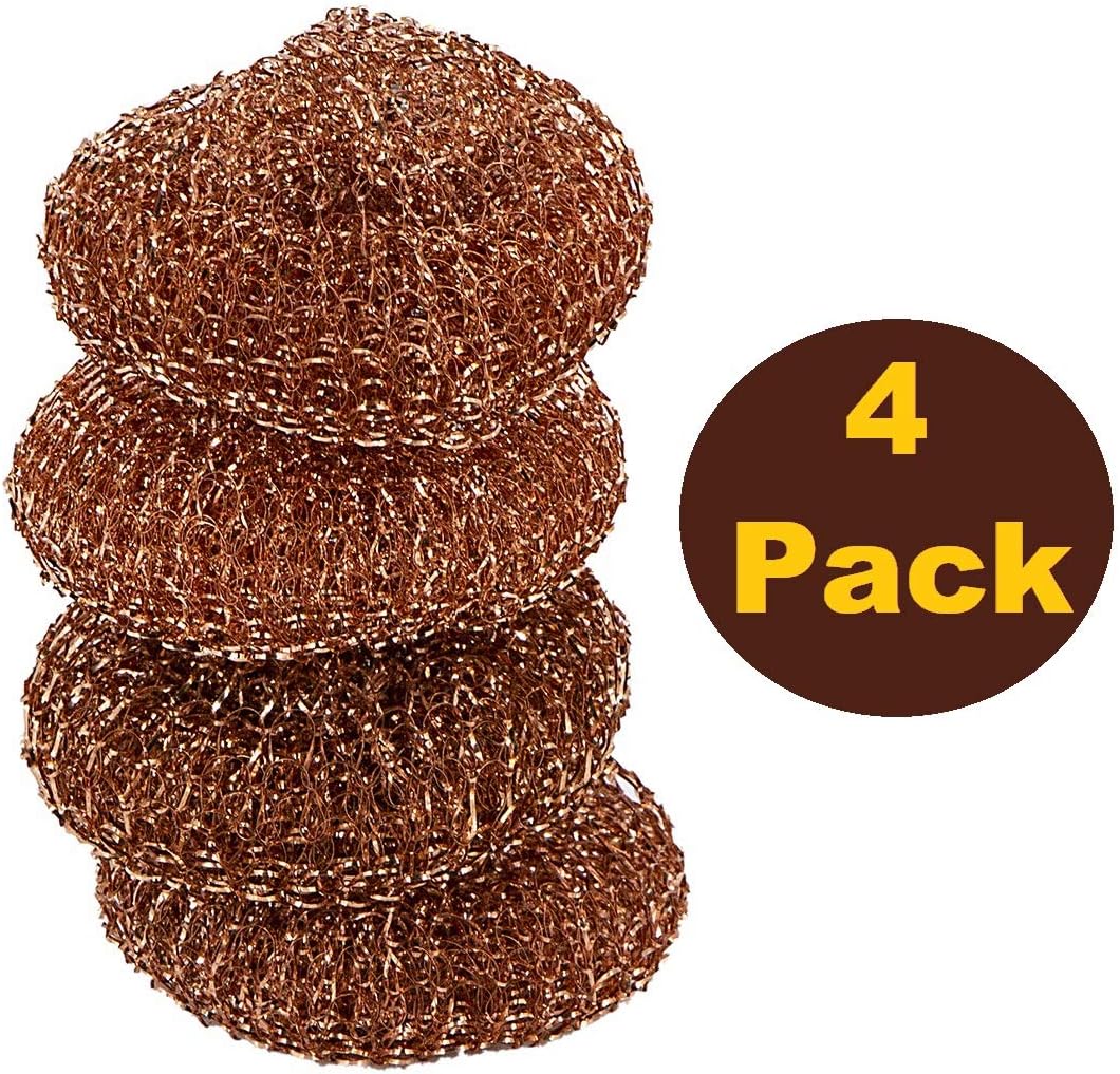 Pine-Sol Heavy-Duty Copper Coated Scrubbers - Premium Scrub Sponges for Cast Iron Pans, Stainless Steel Cookware, Oven Racks, and Grills, 4 Pack