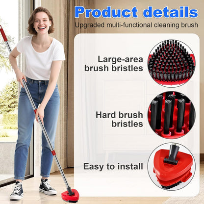 4 Part Stainless Steel Spin Mop Handles, Mop Base & Upgrade Scrub Brush Combo for Ocedar EasyWring 1 Tank Spin Mop System, Mop Handle Mop Base & Brush Set for O Cedar Mop, Universal Thin Screw Joints