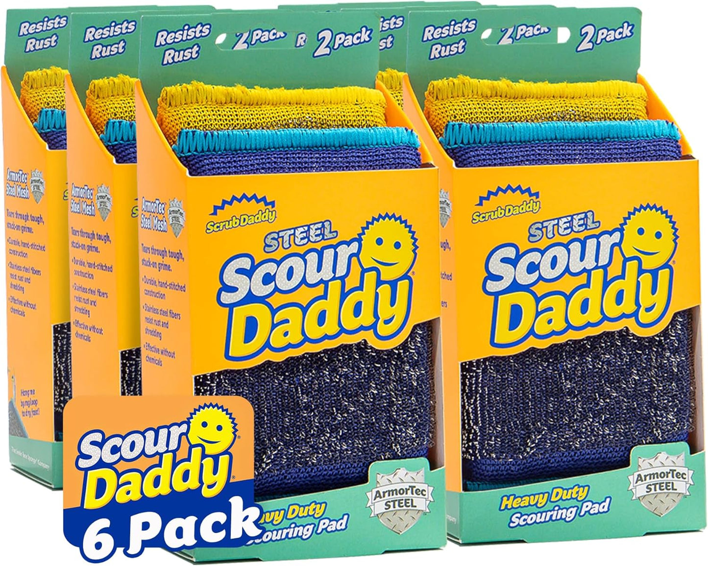 Scrub Daddy Large Steel Scouring Pads - Scour Daddy Steel XL Stainless Steel Dish Scrubber Sponge - Durable, Shred-Resistant Scour Pads - Bulk Kitchen Sponges & Commercial Cleaning Supplies (18 Count)