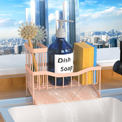 Fssvcd Maifan Sink Caddy Sponge Holder for Kitchen with Brush Holder and Stainless Steel Self Drain Tray, Rustproof Kitchen Sink Organizer for Sponge, Soap Dispenser Storage Accessories