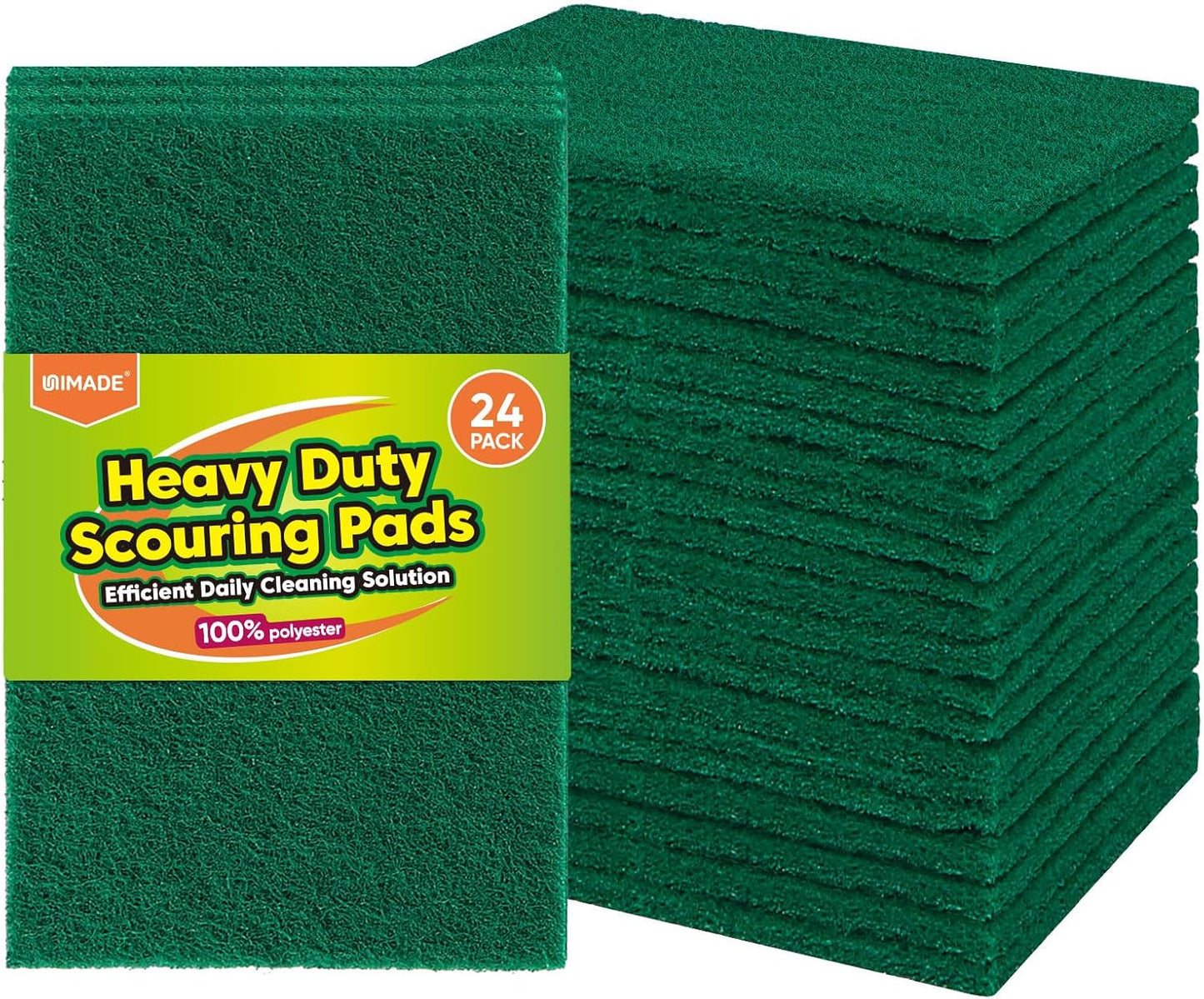 UNIMADE Heavy Duty Scouring Pad, 96Pcs Household Scour Pad for Kitchen, Garage and Outdoors, Reusable Dish Scrubber Pads for Pan and Metal Grill - Green
