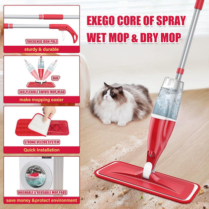 Microfiber Spray Mop for Floors Cleaning: Wet Dry Hardwood Floor Mops with 3 Washable Reusable Pads for Swiffer Powermop - Flat Mop with Sprayer for Tile Wood Laminate Vinyl Marble