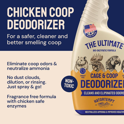 Hatortempt Chicken Coop Deodorizer & Cleaner Spray - 32 fl oz, Unscented - Ammonia Control Odor Eliminator & Coop Refresher for Chickens