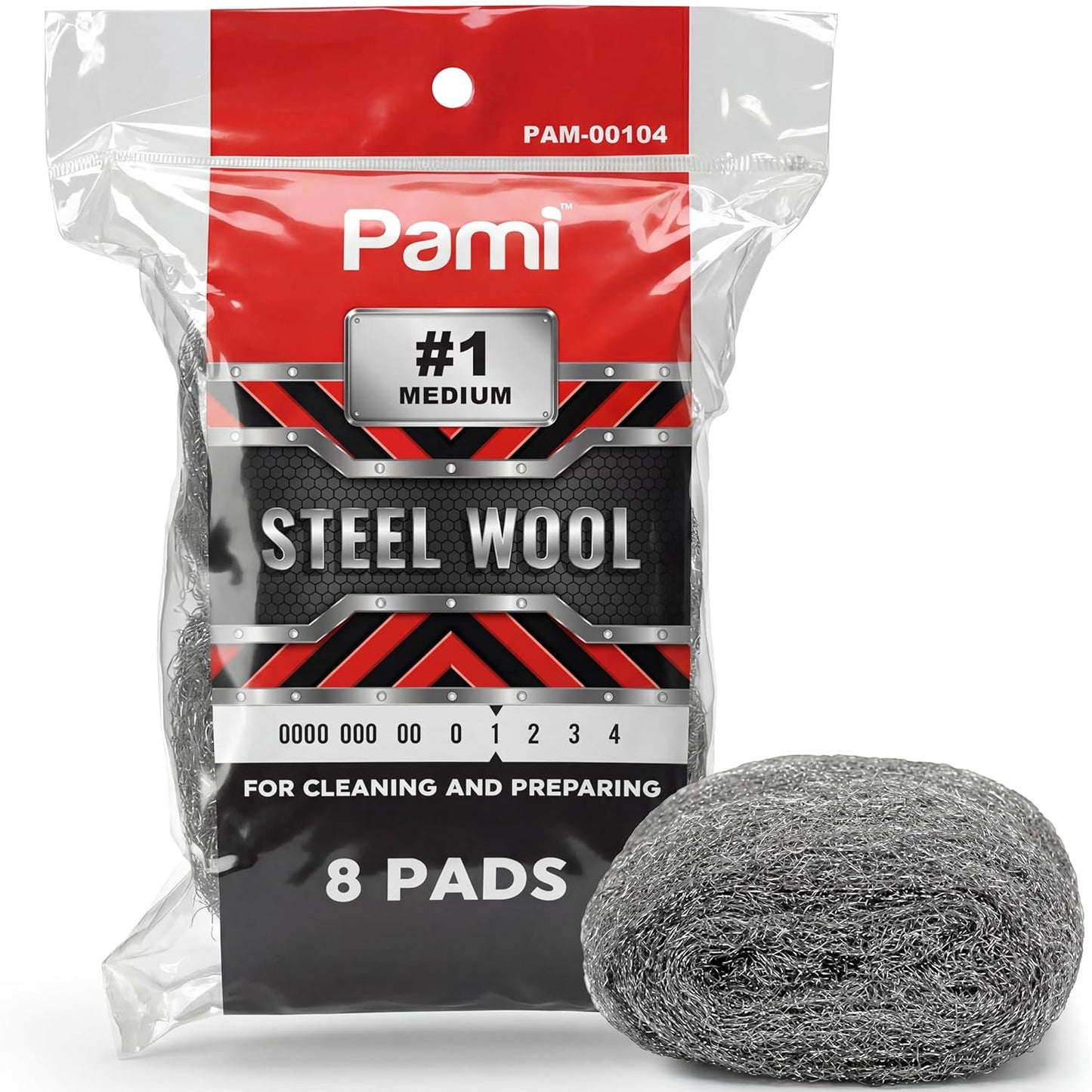 PAMI Extra Coarse #4 Stainless Steel Fiber Sponge Scrubbers Pack of 8 Steel Wool Pads Metal Sponges for Tough Cleaning Kitchen Bathroom