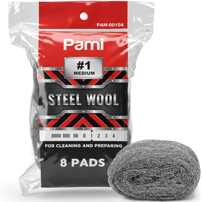 PAMI Extra Coarse #4 Stainless Steel Fiber Sponge Scrubbers Pack of 8 Steel Wool Pads Metal Sponges for Tough Cleaning Kitchen Bathroom