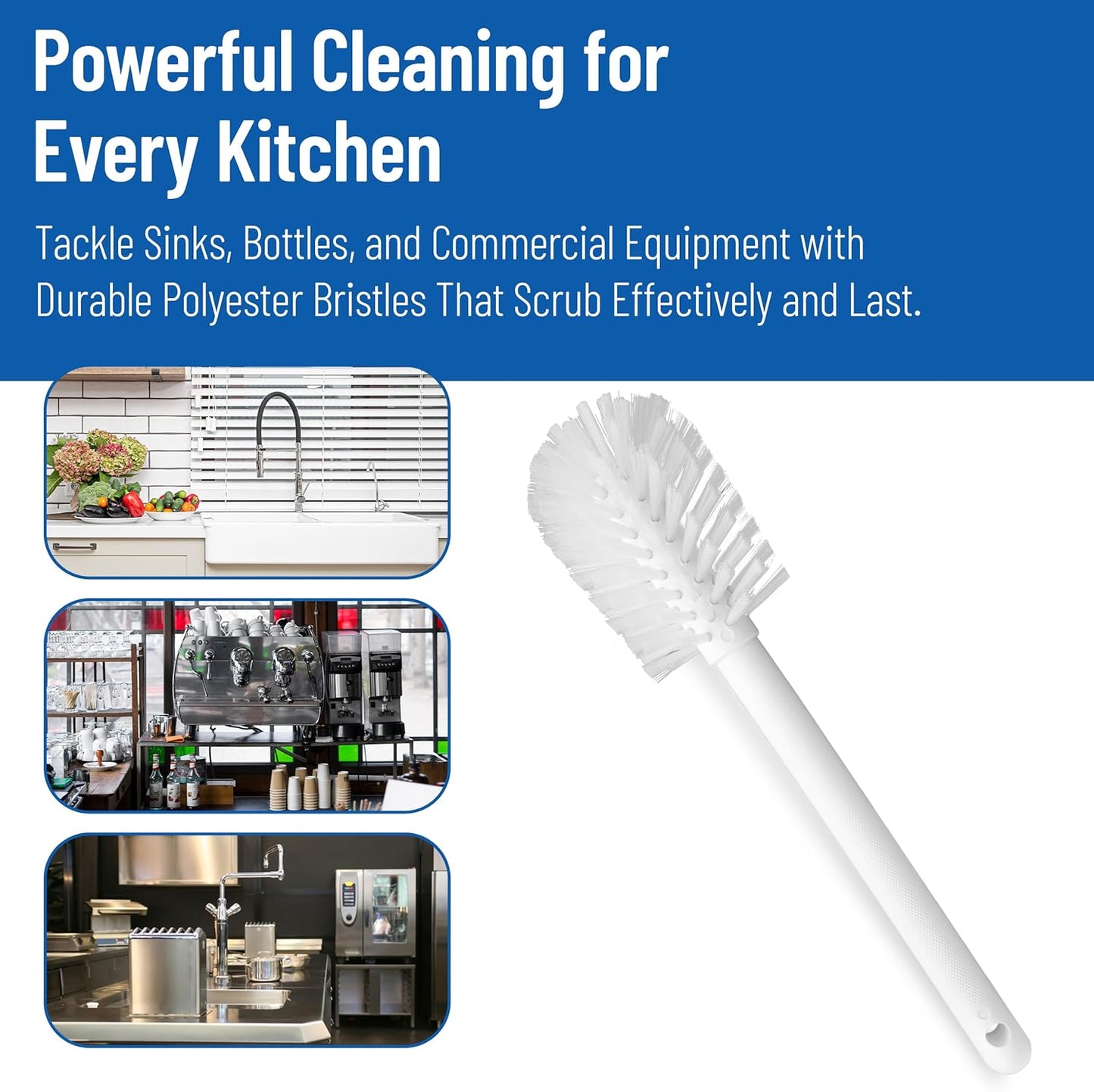 SPARTA Large Water Bottle Brush Ideal for Wide-Mouth Jars, Bottles and Tumblers, Dishwashing Tool with Handle for Home and Commercial Kitchens, Plastic, 12 Inches, White