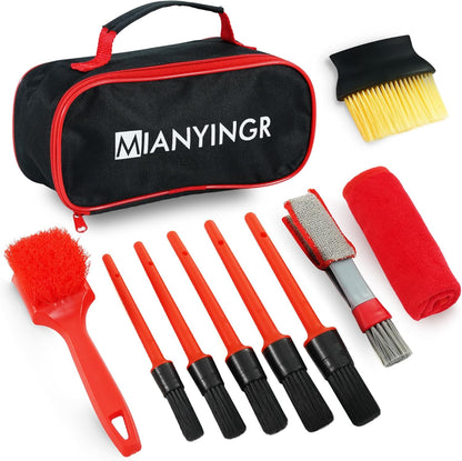 10Pcs Interior Detailing Brush Set, Car Vent & Dashboard Cleaner Kit with Microfiber Towel, Storage Bag (10PCS)