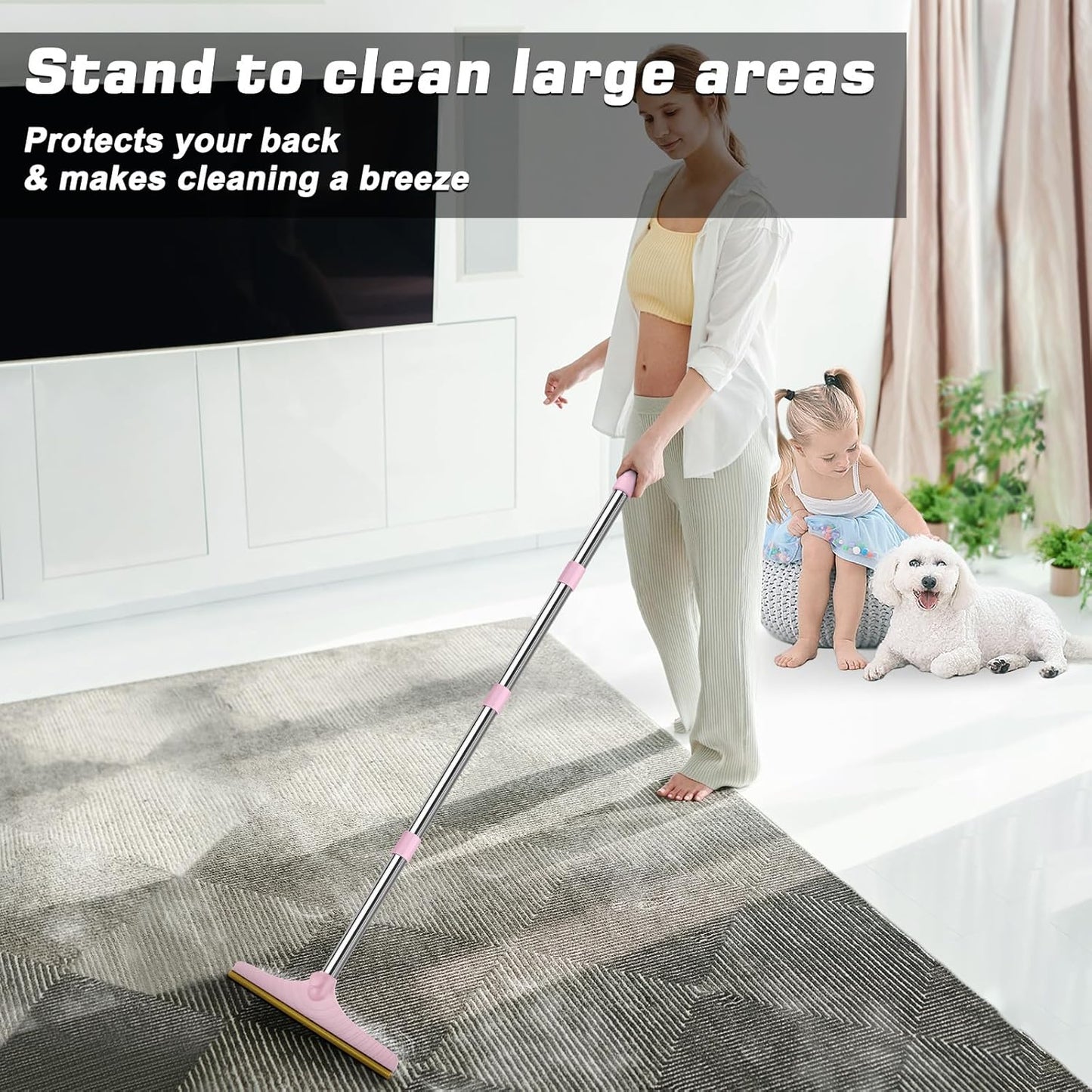 B-Land Carpet Rake for Pet Hair Removal, Reusable Pet Hair Remover with 60” Adjustable Long Handle, Carpet Scraper Dog Cat Hair Remover Tool for Rugs, Mats