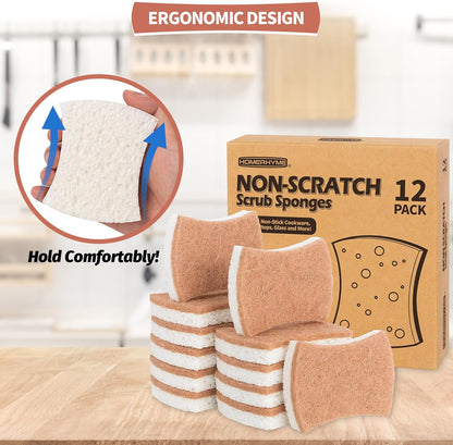 Non-Scratch Cellulose Scrub Sponges 12 Pack, Sponges Kitchen with Double-Side & Ergonomic Design for Dishes, Coated Cookware, Sink & Countertops.