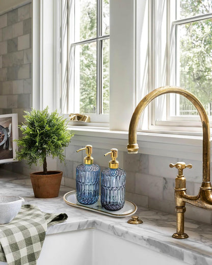 JASAI 2Pack 18Oz Green Glass Soap Dispenser with Gold Rust Proof Pump, Refillable Dish Soap Dispenser for Kitchen, Bathroom Soap Dispenser for Hand soap, Lotion, Body Wash, Dish Soap.