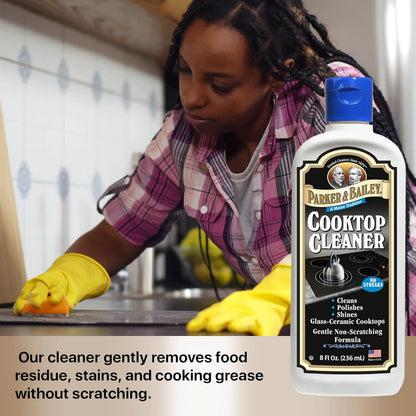 Parker & Bailey Cooktop Cleaner – Non-Scratch Formula for Glass and Ceramic Stovetops, Removes Grease and Residue, Restores Shine, 8 oz