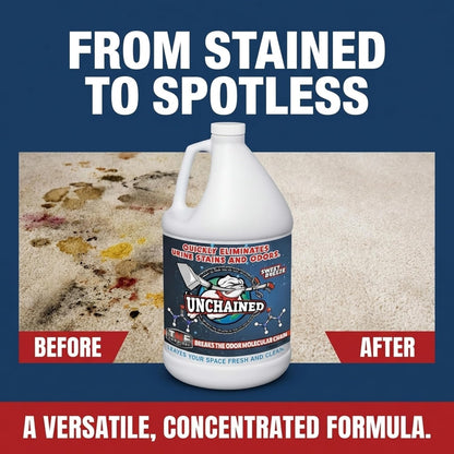 Unchained Urine Stain & Odor Remover – Cleaner for Dog & Cat, Pet Odor Eliminator on Carpet & Furniture, Industrial Strength Urine & Feces Neutralizer, Sweet Breeze – 1Gallon
