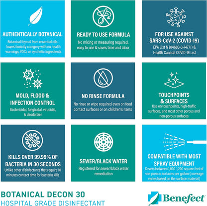 Benefect Botanical Decon 30 Disinfectant Cleaner, 4 oz. Spray Bottle, Light Lemon & Thyme Scent, Hospital Grade Disinfectant, Kills Over 99.99% of Germs, Safe for Food-Contact Surfaces (Pack of 4)