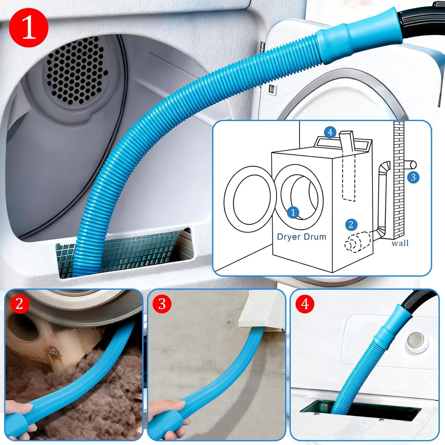 Dryer Vent Cleaner Kit with Flexible Vacuum Hose - Universal Lint Brush & Attachment Set for Clothes Dryer, Shop Vac Accessories, Lint Trap Cleaner & Home Tools