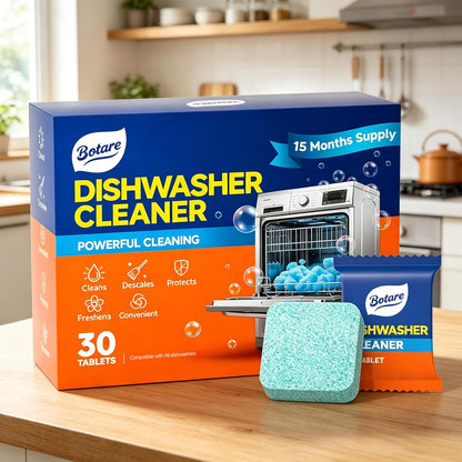 Dishwasher Cleaning Tablets -30 Pack Cleaner and Deodorizer -15 Month Suply for Hard Water Dish Washer Machine, Non Toxic Tabs for Dish, Septic Safe & Odor Remover, Lemon Scent