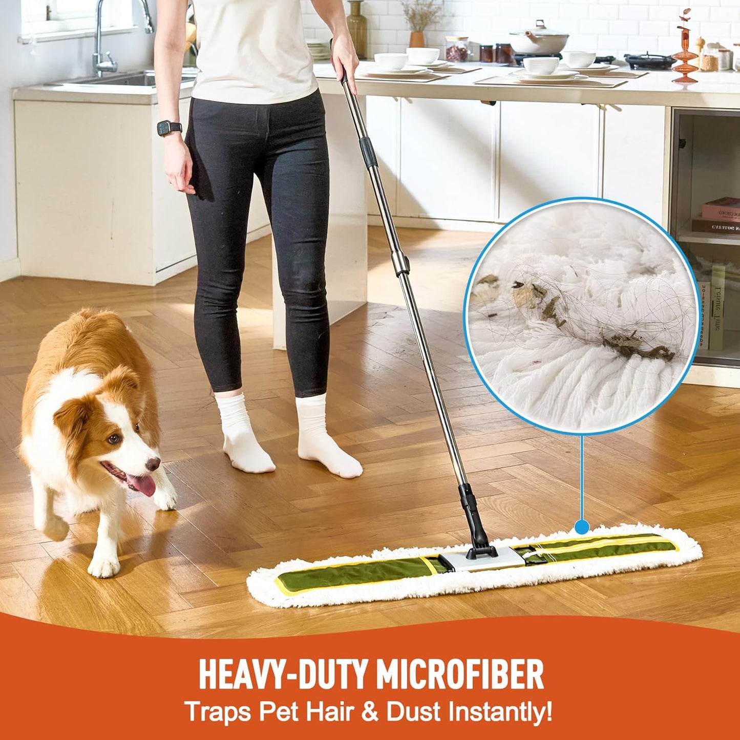 CLEANHOME 36" Commercial Dust Mop for Hardwood Floors, Tile, Laminate & Concrete - Heavy Duty Industrial Mop with Telescopic Handle, 2 Washable Microfiber Pads, Cleaning for Home, Warehouse, Office