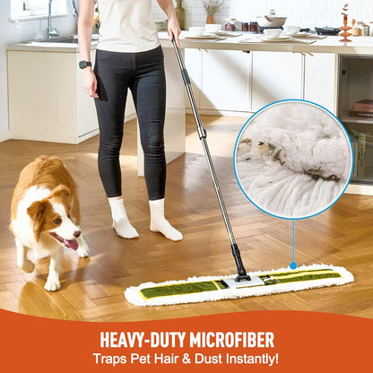 CLEANHOME 36" Commercial Dust Mop for Hardwood Floors, Tile, Laminate & Concrete - Heavy Duty Industrial Mop with Telescopic Handle, 2 Washable Microfiber Pads, Cleaning for Home, Warehouse, Office