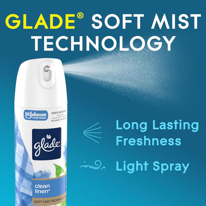 Glade Air Freshener Room Spray, Clean Linen Scent, Odor Fighting to Deliver Long Lasting Freshness, 7.3 Oz, 6 Count