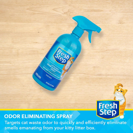 Fresh Step Cat Litter Box Odor Eliminating Spray, Cat Deodorizer that Neutralizes Cat Urine and Feces Smell on Contact, Pet-Safe and Clump-Free, Compatible with All Litter Types, 24 Fl Oz